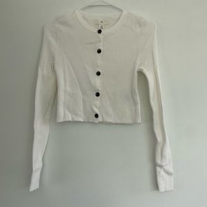 H&M White Long-Sleeve Rib-knit Cardigan with Buttons XS